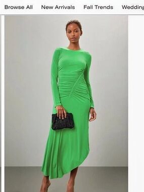 A.L.C. Adeline Dress. Ruched Long Sleeve Midi Green